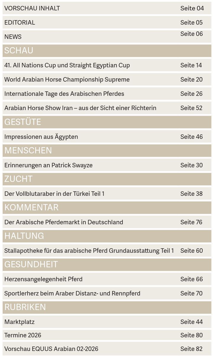 Inhalt Equus Arabian Ausgabe