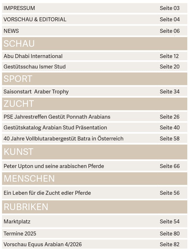 Inhalt Equus Arabian Ausgabe